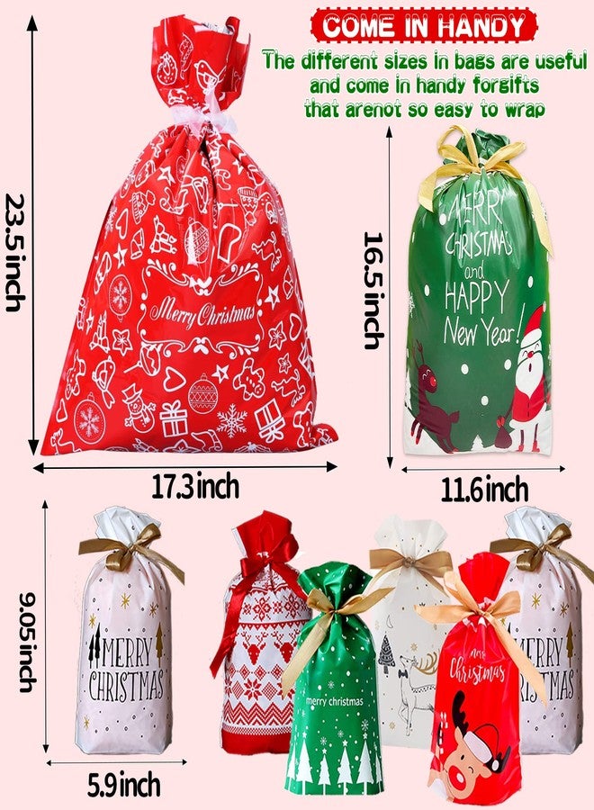 Funnlot Christmas Drawstring Gift Bags 32PCS in 7 Styles Christmas Wrapping Bags Xmas Treats Bags Christma s Party Favor Pouch Goody Sweet Treat Candy Bags with Ribbon Ties - Image 2